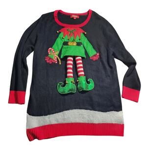 Holiday Traditions Tunic Dress Ugly Christmas Sweater Stuffed Elf Plus Size 1X